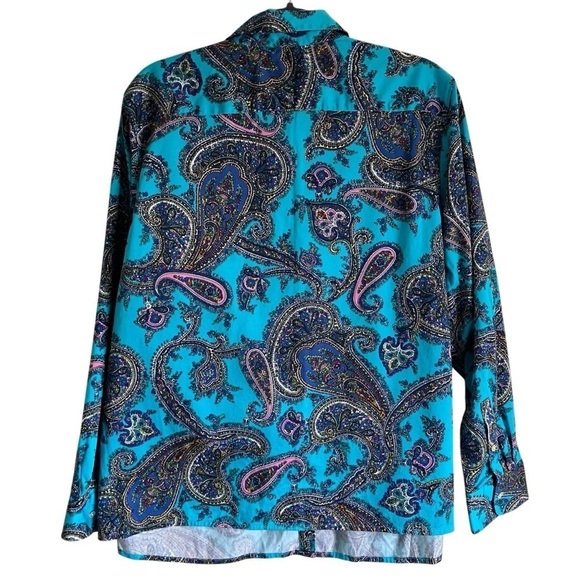 Talbots Classic Button Down Rainbow Multi Color Turquoise Paisley Print Sz 2X - Picture 4 of 16